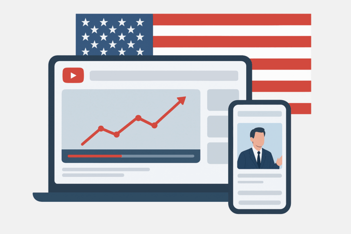 YouTube analytics dashboard showing growth in USA views and engagement metrics